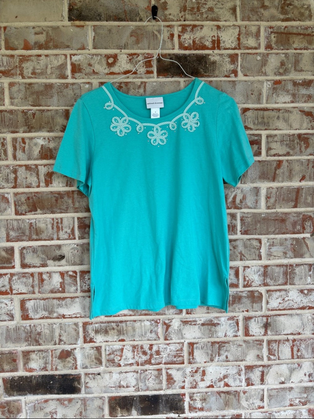 Alfred Dunner Aqua Braided Trim Neckline Blouse